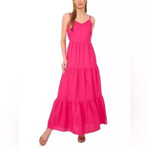 CeCe Women's V-Neck Sleeveless Tiered Pink Maxi Dress